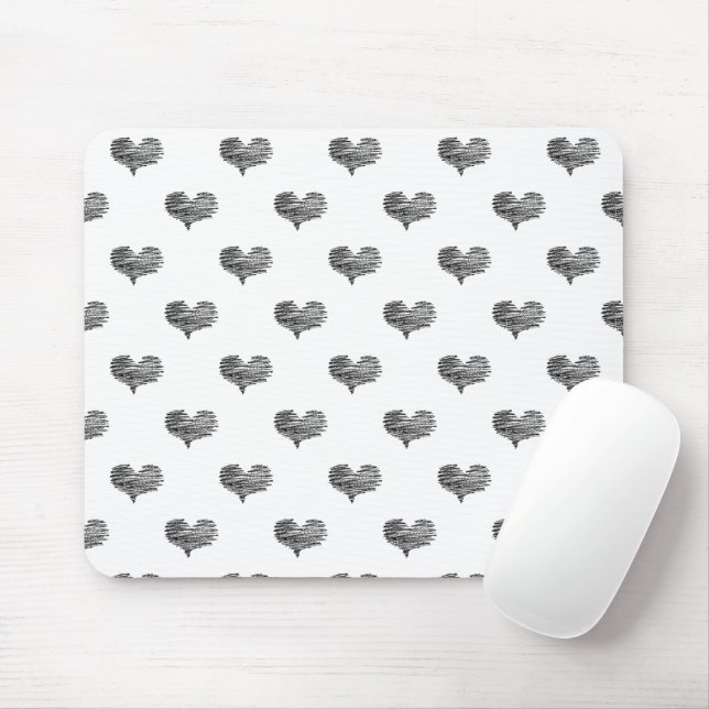 Tapis De Souris Love Valentine's Day Black Heart croquis (Avec souris)