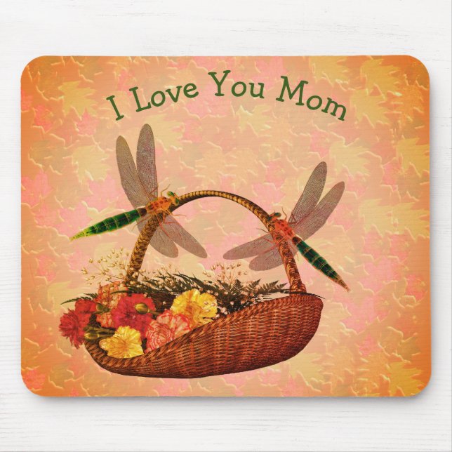 Tapis De Souris Love You Maman Dragonflies Panier à fleurs (Devant)