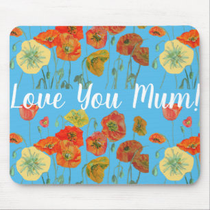 Tapis De Souris Love You maman Poppy floral Ordinateur Souris Mat 