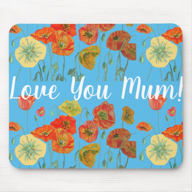 Tapis De Souris Love You maman Poppy floral Ordinateur Souris Mat  (Devant)