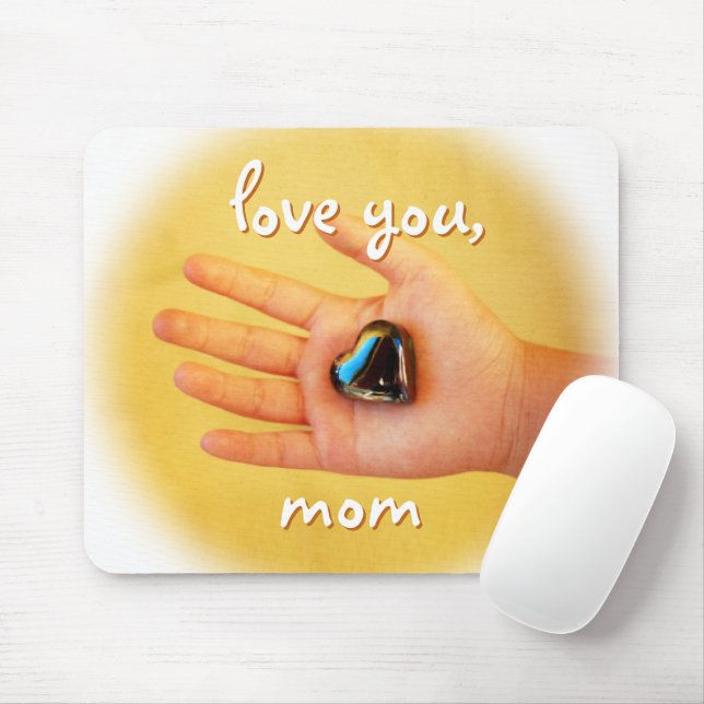 Tapis De Souris Love You Mom Child Main Blue Heart Photographie (Avec souris)