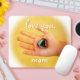 Tapis De Souris Love You Mom Child Main Blue Heart Photographie