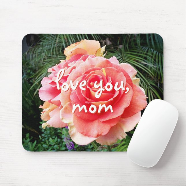 Tapis De Souris Love You Mom Citer Rose Rose Photographie Bold Chi (Avec souris)