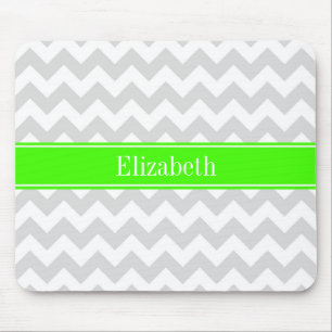 Tapis De Souris Lt Grey Blanc Chevron Lime Vert Nom Monogramme