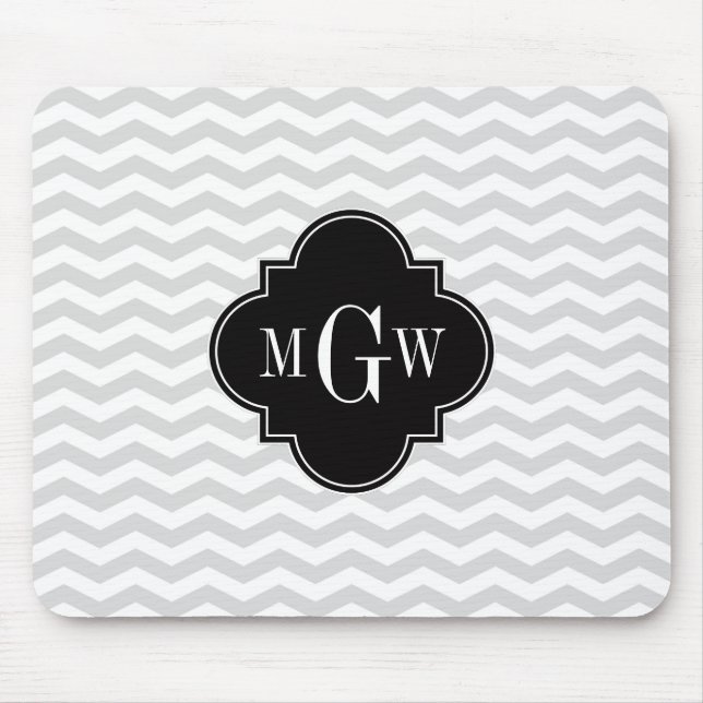 Tapis De Souris Lt Grey What Chevron Black Quatrefoil 3 Monogramme (Devant)