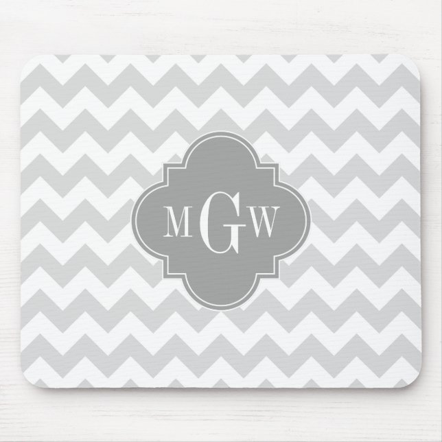 Tapis De Souris Lt Grey What Chevron Grey Quatrefoil 3 Monogramme (Devant)