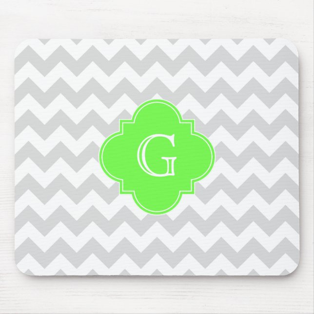 Tapis De Souris Lt Grey What Chevron ZigZag Lime Quatrefoil Monogr (Devant)