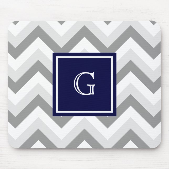 Tapis De Souris Lt Two Grey White Chevron SQ Navy Monogramme (Devant)