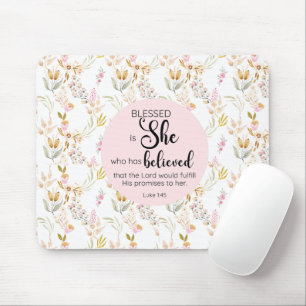 Tapis De Souris Luc 1:45 Béni est Elle Aquarelle Rose Floral