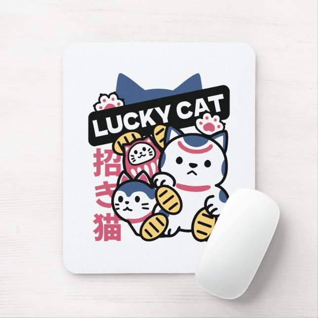 Tapis De Souris Lucky Cat Maneki Neko – Japanese Fortune Cat  (Avec souris)