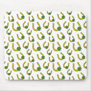Tapis De Souris Lucky Golden Horseshoe avec Shamrock en blanc