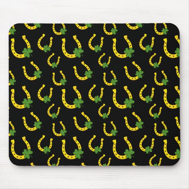 Tapis De Souris Lucky Golden Horseshoe avec Shamrock sur noir (Devant)