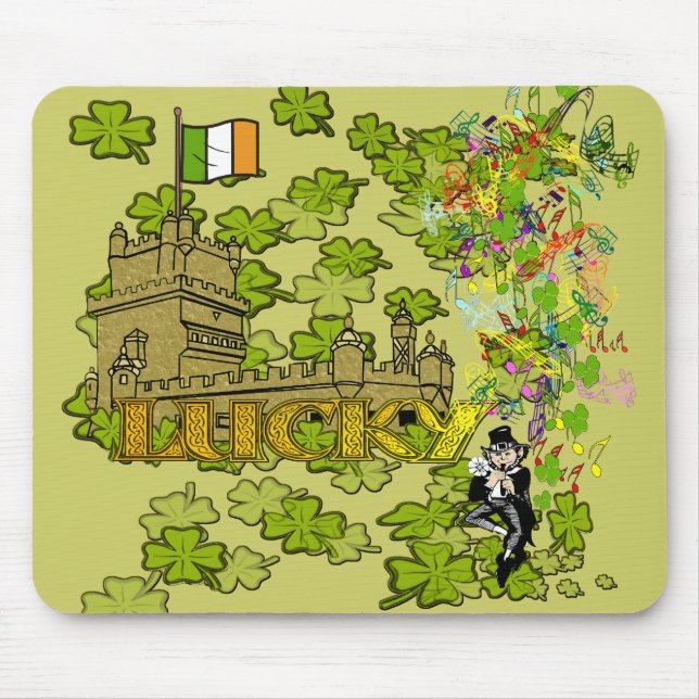 Tapis De Souris Lucky Leprechaun et son château irlandais (Devant)