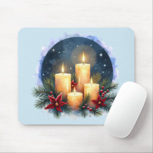 Tapis De Souris Lueur de bougie de Noël avec poinsettias
