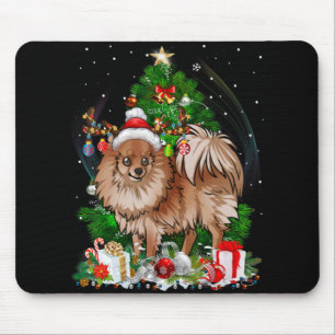 Tapis De Souris Lumière de sapin de Noël Meranian Pyjama Chien Xma