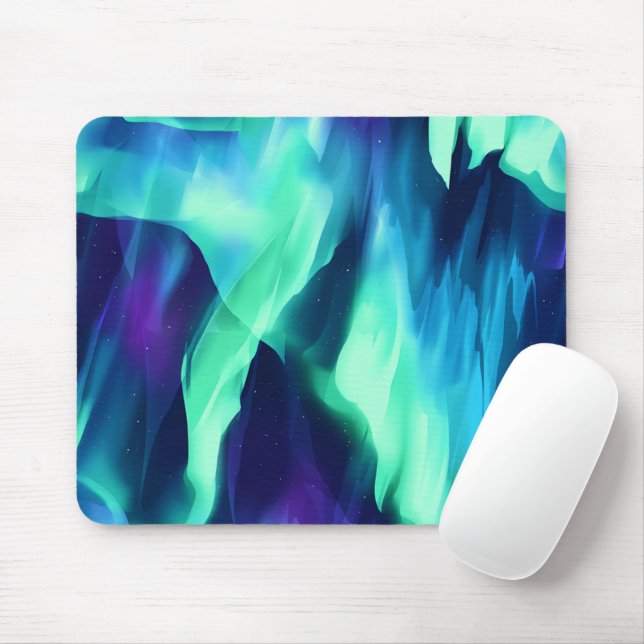 Tapis De Souris Lumière du Nord Bleu Vert Pourpre (Avec souris)