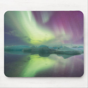 Tapis De Souris Lumières d'aurore dans un lagon Jokulsarlon, Isl