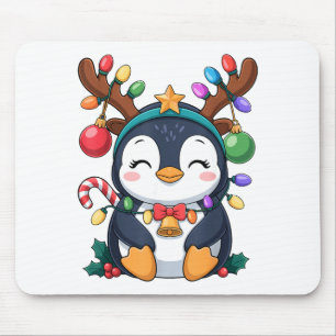 Tapis De Souris Lumieres de manchot de Noël de renne Fêtes Animal