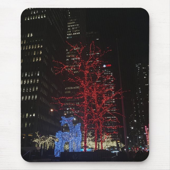 Tapis De Souris Lumières de Noël des rennes New York City Manhatta (Devant)