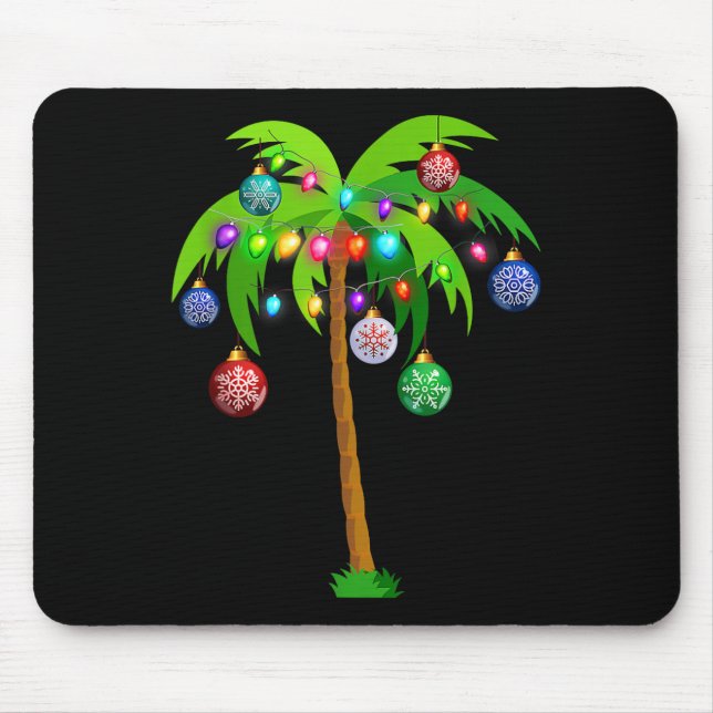 Tapis De Souris Lumières de Noël Palm Tree Fun Hawaii Beach Tropic (Devant)