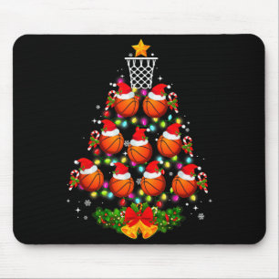 Tapis De Souris Lumières de sapin de Noël de basketball Chapeau de