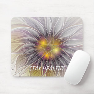 Tapis De Souris Luminous Colorful Flower Abstract Fractal Own Text