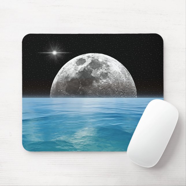 Tapis De Souris Lune au-dessus de l'océan (Avec souris)
