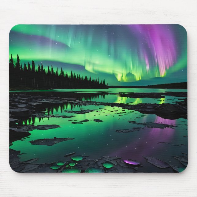 Tapis De Souris Lune avec coussin de souris Auroras vert et pourpr (Devant)