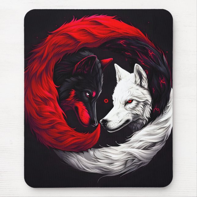 Tapis De Souris Lune Crimson Loup blanc rouge (Devant)