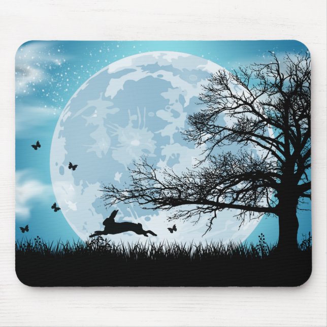 Tapis De Souris Lune mystique avec silhouette de lapin (Devant)