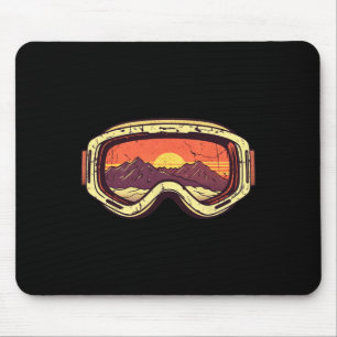 Tapis De Souris Lunettes de ski et de snowboard Retro Mountain Sun