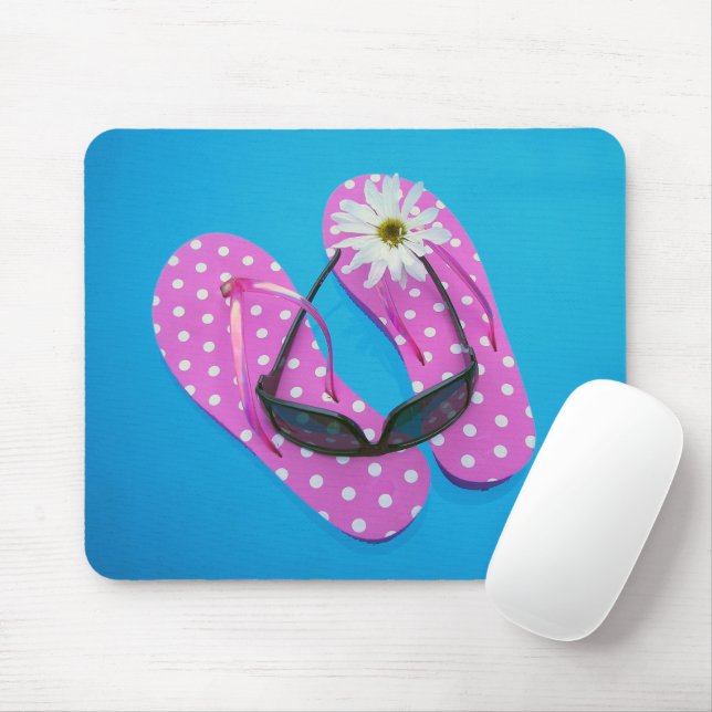 Tapis De Souris Lunettes De Soleil Sur Polka Dot Flip-flops (Avec souris)