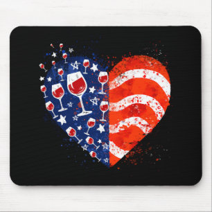 Tapis De Souris Lunettes de vin Coeur 4 juillet patriotique améric