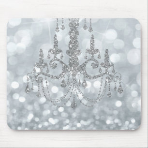 Tapis De Souris Lustre glamour bokeh pailleté argenté blanc scinti