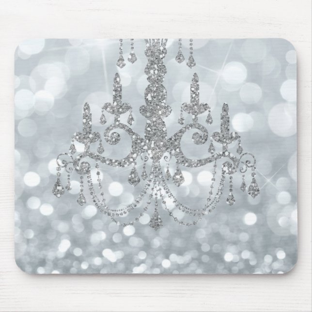Tapis De Souris Lustre glamour bokeh pailleté argenté blanc scinti (Devant)