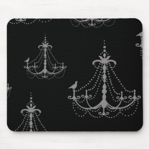 Tapis De Souris lustre gris argent damas sur fond noir