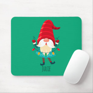 Tapis De Souris Lutin de Noël tenant des lumières de Noël