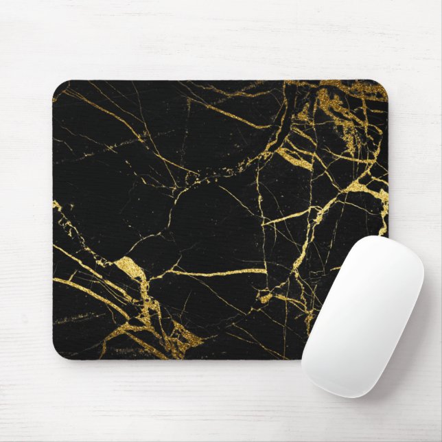 Tapis De Souris Luxe Black and Gold Marble (Avec souris)