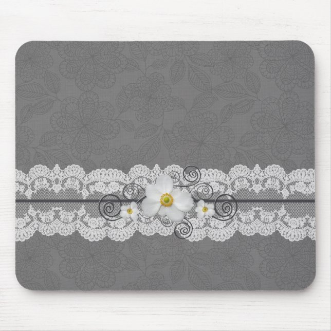 Tapis De Souris Luxe Elegant Gris Dentelle Mousepad (Devant)