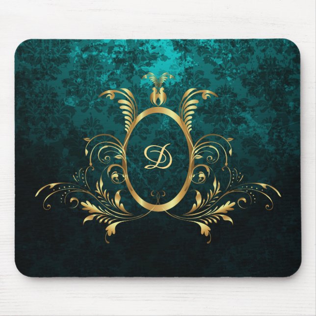 Tapis De Souris Luxe personnalisé Damas Turquoise (Devant)