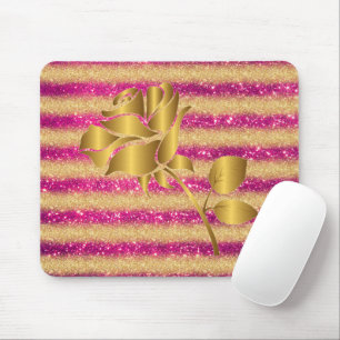 Tapis De Souris Luxe Populaire Floral Pink Gold Parties scintillan