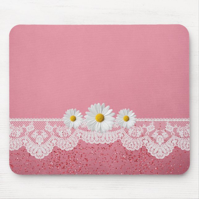 Tapis De Souris Luxe Romantique dentelle rose Mousepad (Devant)