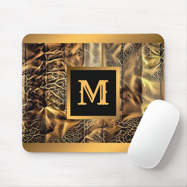Tapis De Souris Luxe Unique Bois Or Monogramme (Avec souris)