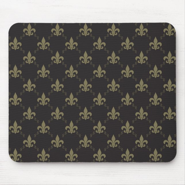 Tapis De Souris Luxueux Black Gold Fleur De Lis Motif (Devant)