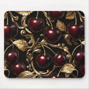 Tapis De Souris Luxueux cerise et or Baroque Motif sans couture