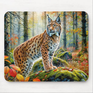 Tapis De Souris Lynx dans une forêt automnale à l'aquarelle