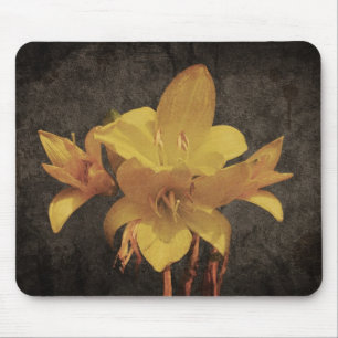 Tapis De Souris Lys Asiatique jaune sur toile grungé vieil arriéré