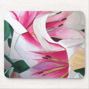 Tapis De Souris Lys blanc et rose Fleur de triomphateur