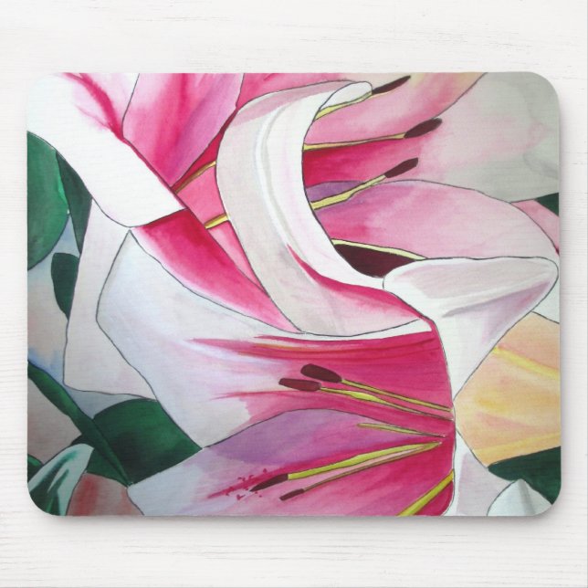 Tapis De Souris Lys blanc et rose Fleur de triomphateur (Devant)