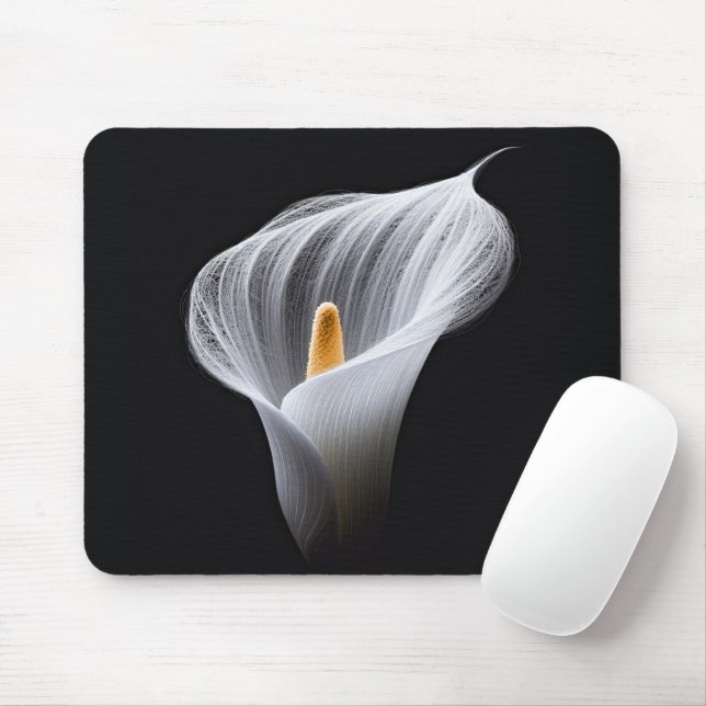 Tapis De Souris Lys Calla Blanc Sur Noir (Avec souris)